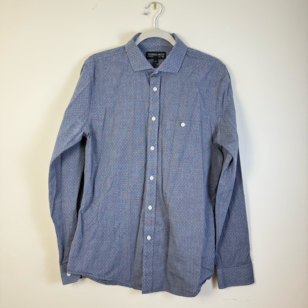 🛍️Thomas Payne London Mens Button down Shirt Textures Large Gray Business Church